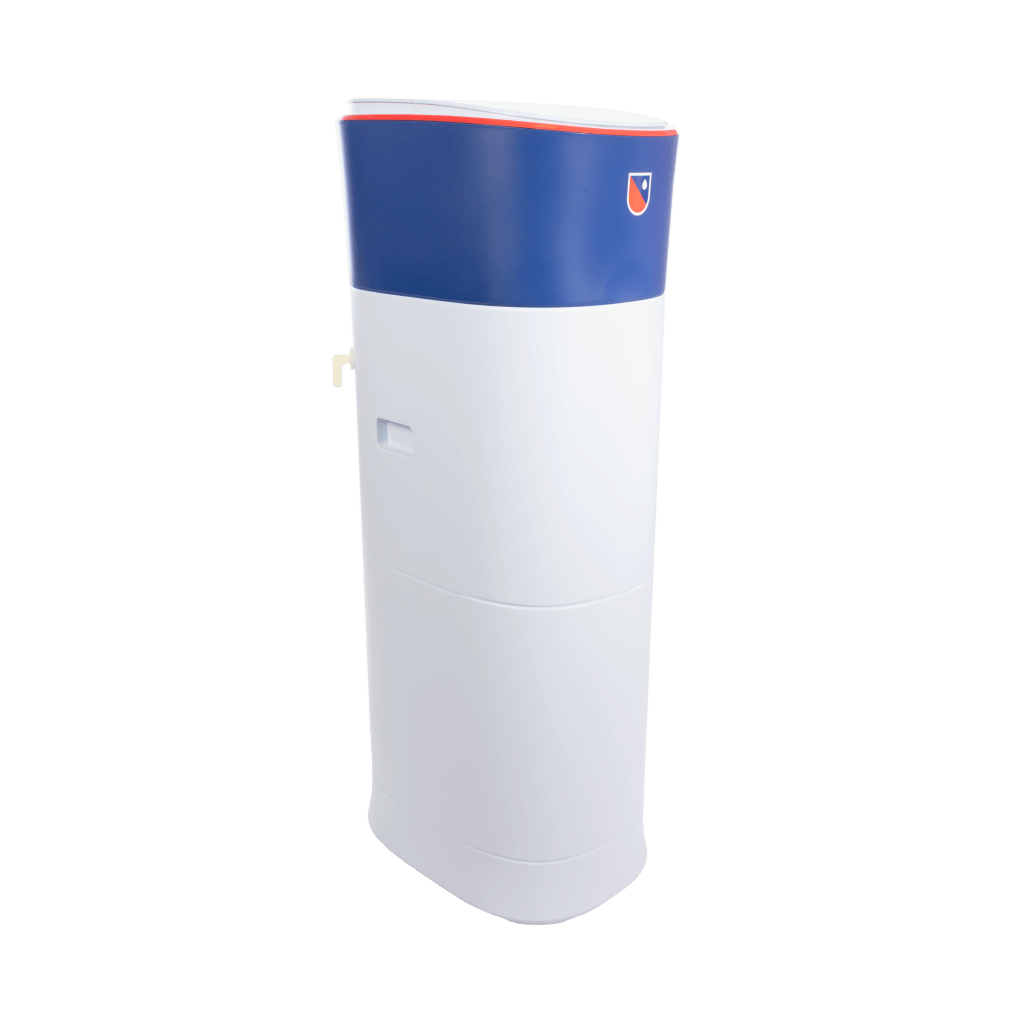 Lucida Maxi waterontharder, gesloten toestel met wit deksel en vooraanzicht